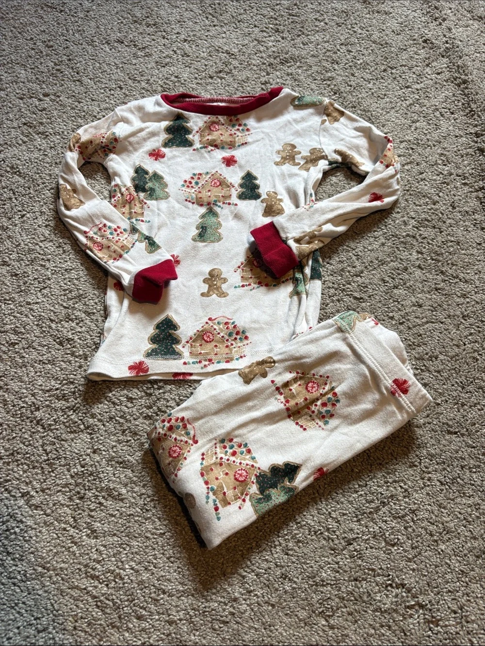 Burt's Bees Kids Holiday Gingerbread Pajama Set - White, Red, Green, Brown